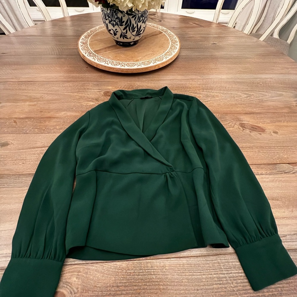 J. Crew Deep Forest Green Wrap Crop Blouse